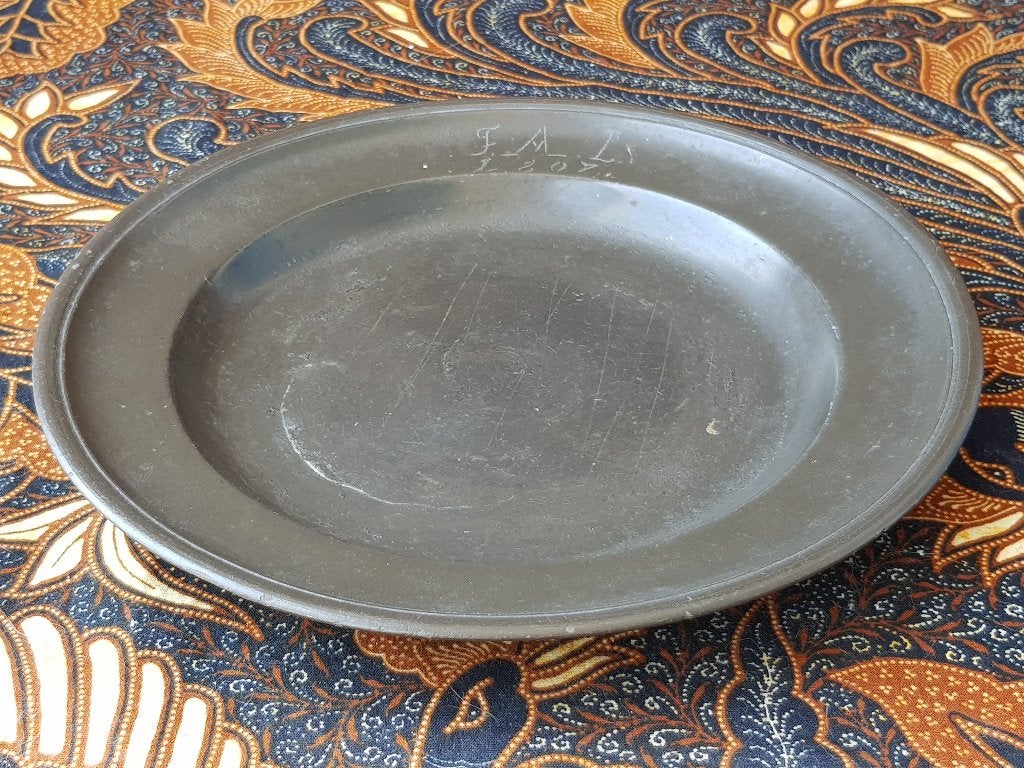 Origineel antieke gemerkt tinnen bord uit Duitsland 21,4 cm., Ophalen of Verzenden
