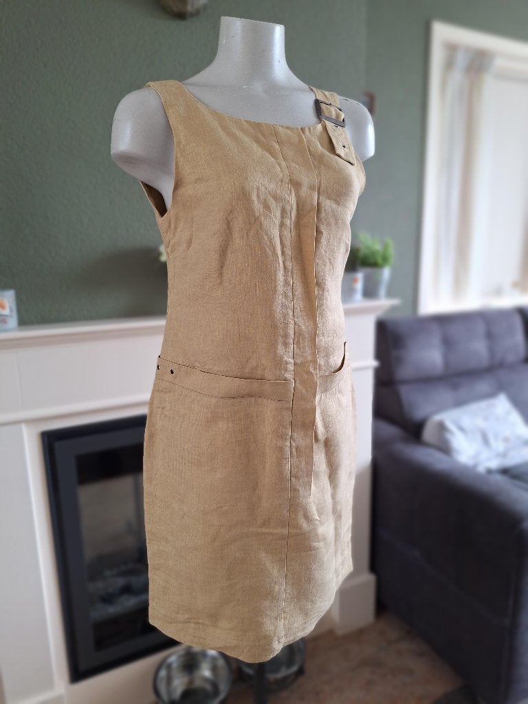 Sarah Pacini linnen jurk 1 S 36 beige bruin, Verzenden, Sarah Pacini, Beige, Zo goed als nieuw