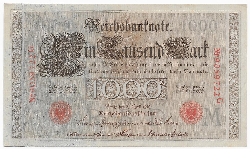 1000 Mark 1910 Reichsbanknote; two red seals 722G, Verzenden, Duitsland, Los biljet