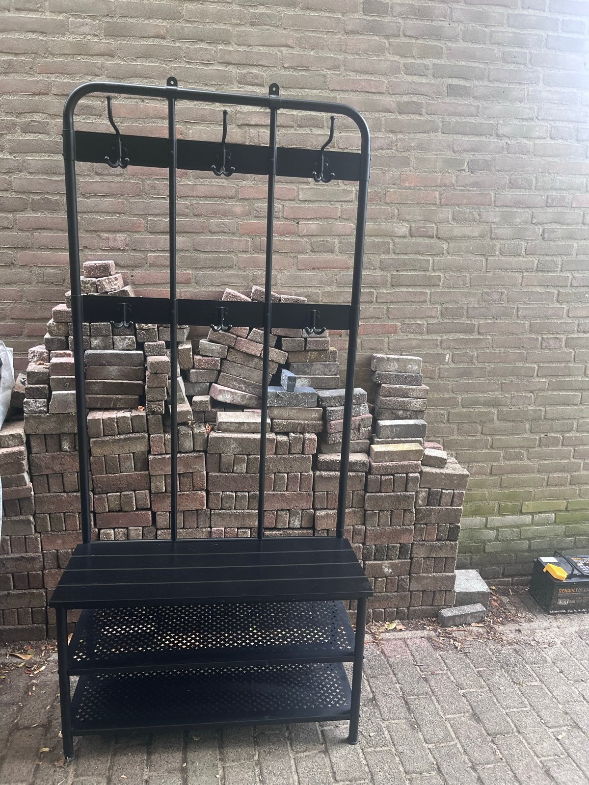 IKEA Kapstok met schoenenrek - Zwart metaal, Ophalen, Gebruikt, Metaal, Staande kapstok