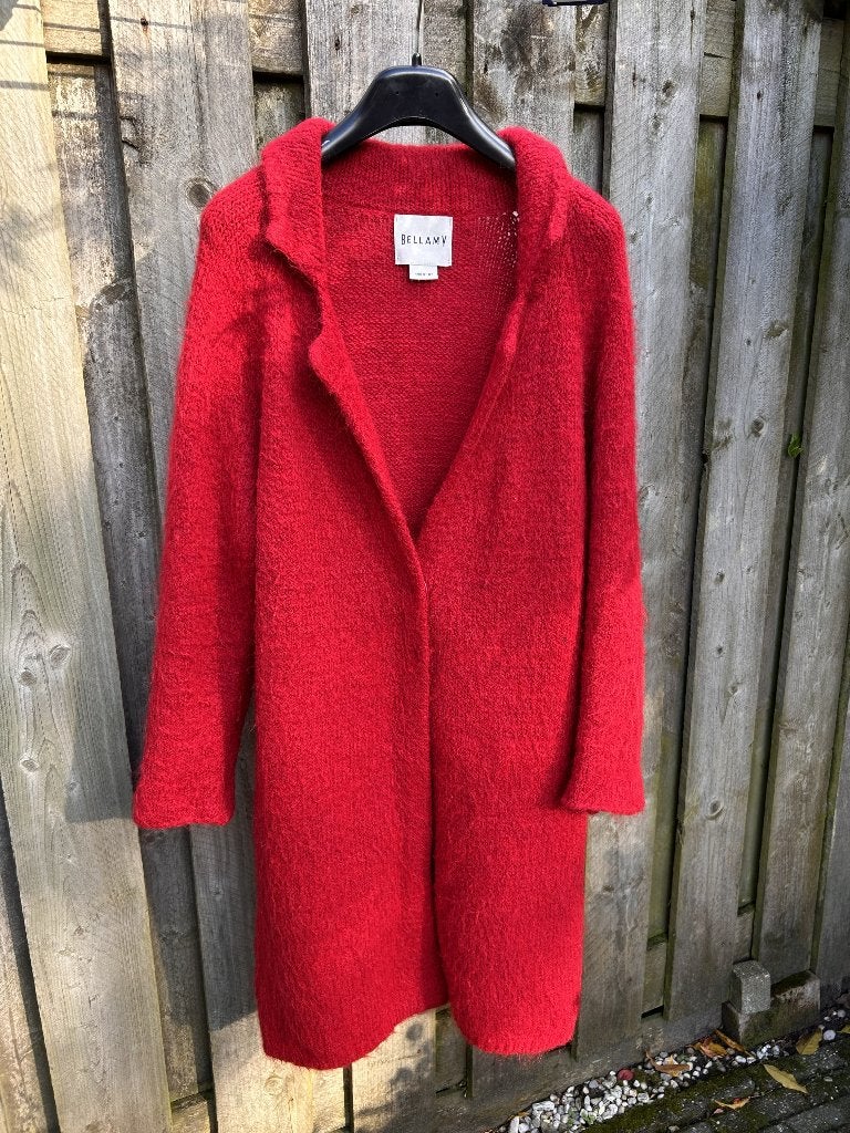 Bellamy lang rood vest/gebreide mantel –  Made in Italy, Maat 38/40 (M), Ophalen of Verzenden, Rood, Nieuw