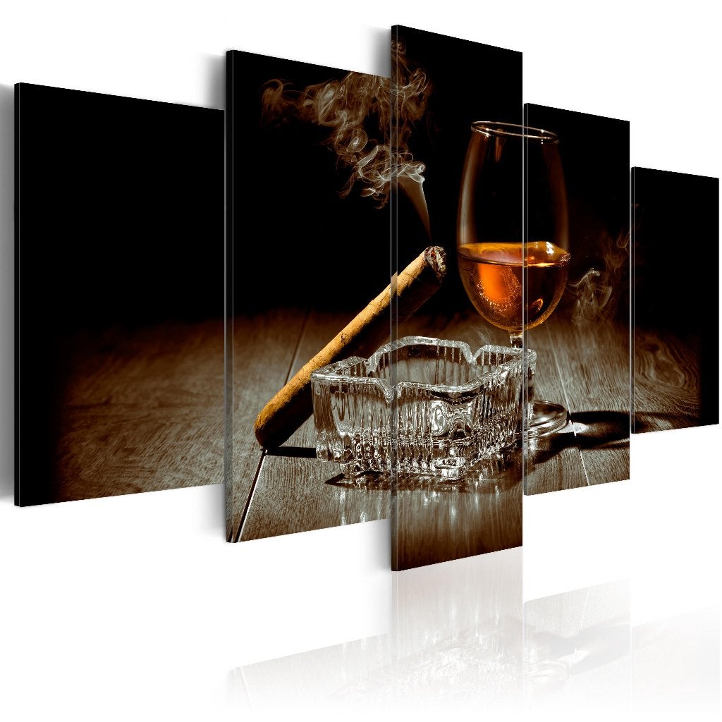 492 Lounge Sigaar Cognac XXL 5Luik Canvas Schilderij 200x100, Ophalen of Verzenden