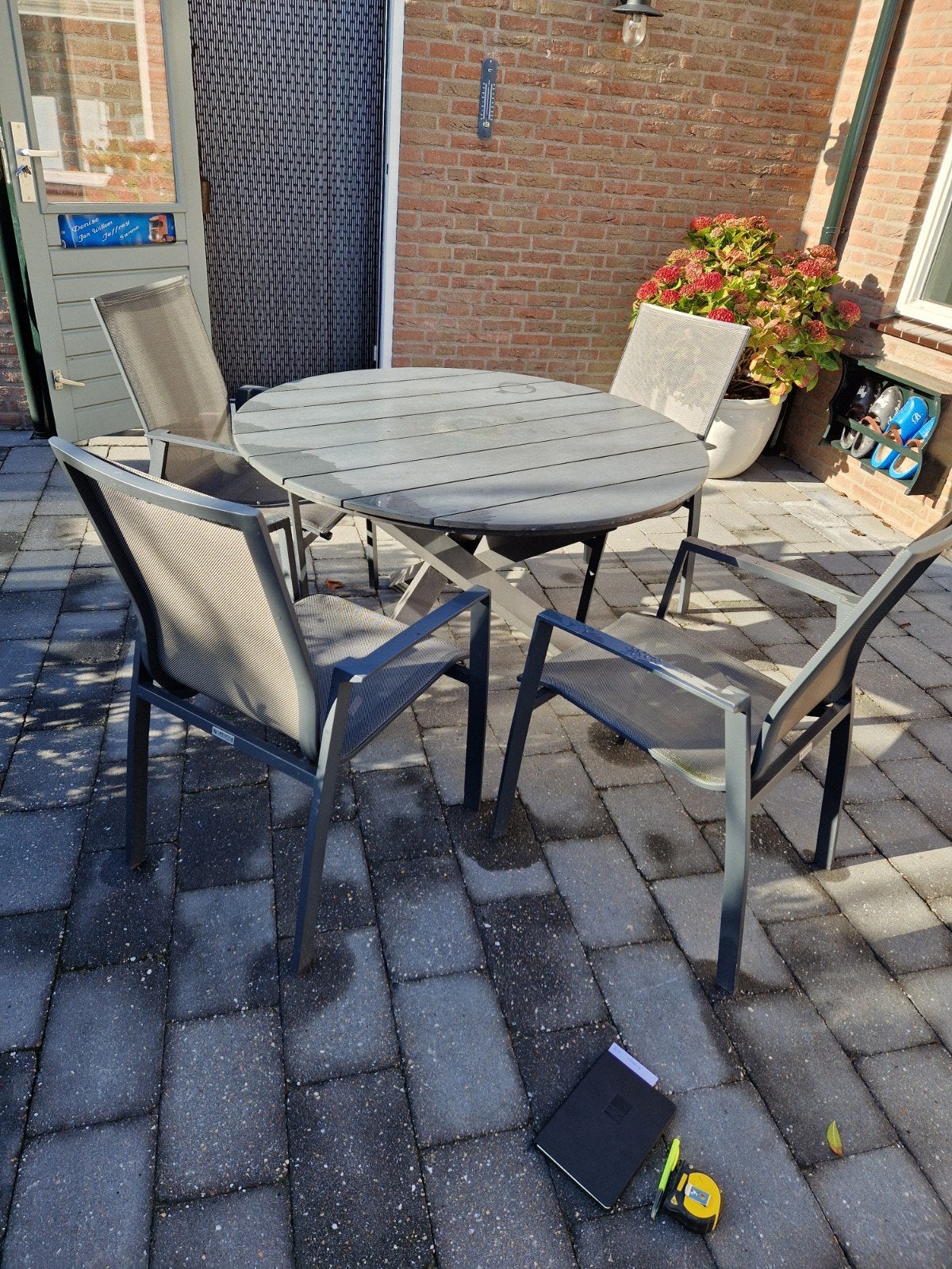 Tuinset met ronde tafel en 4 stoelen, Tuin en Terras, Ophalen, 4 zitplaatsen, Gebruikt, Aluminium