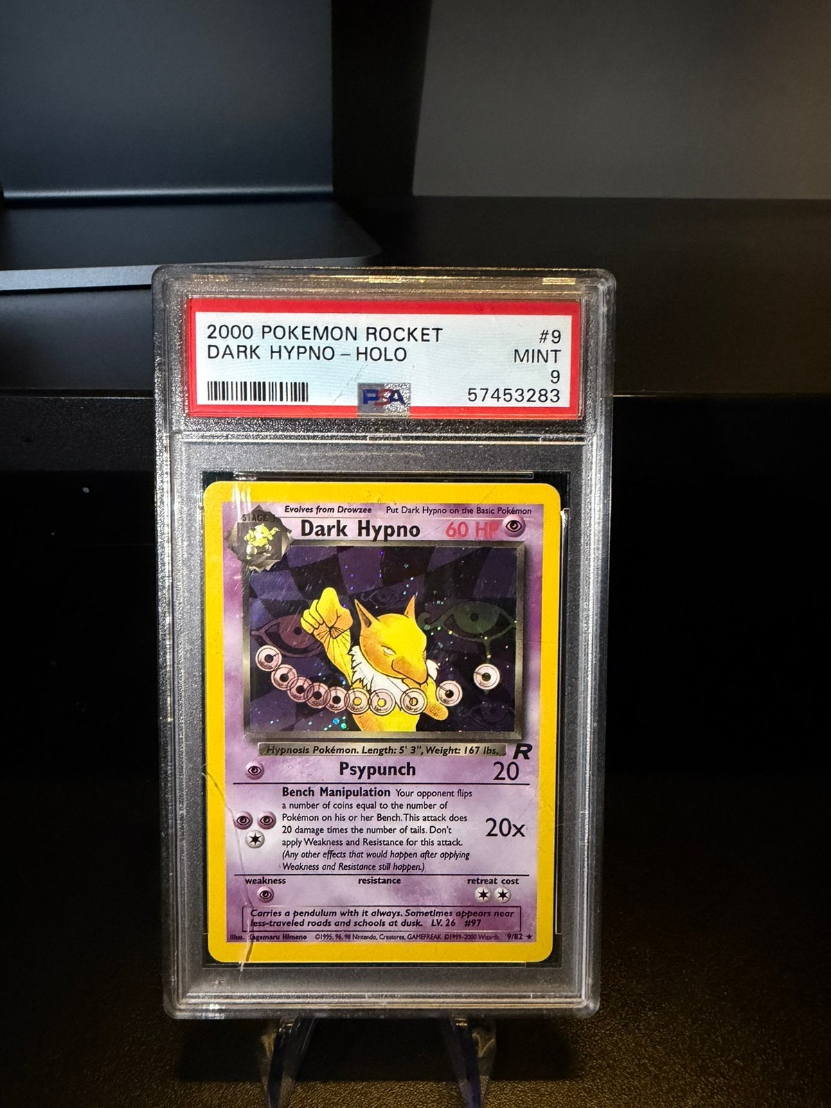 Dark Hypno Holo- Team Rocket 9/82 PSA 9 ENG, Ophalen of Verzenden, Gebruikt, Losse kaart, Foil
