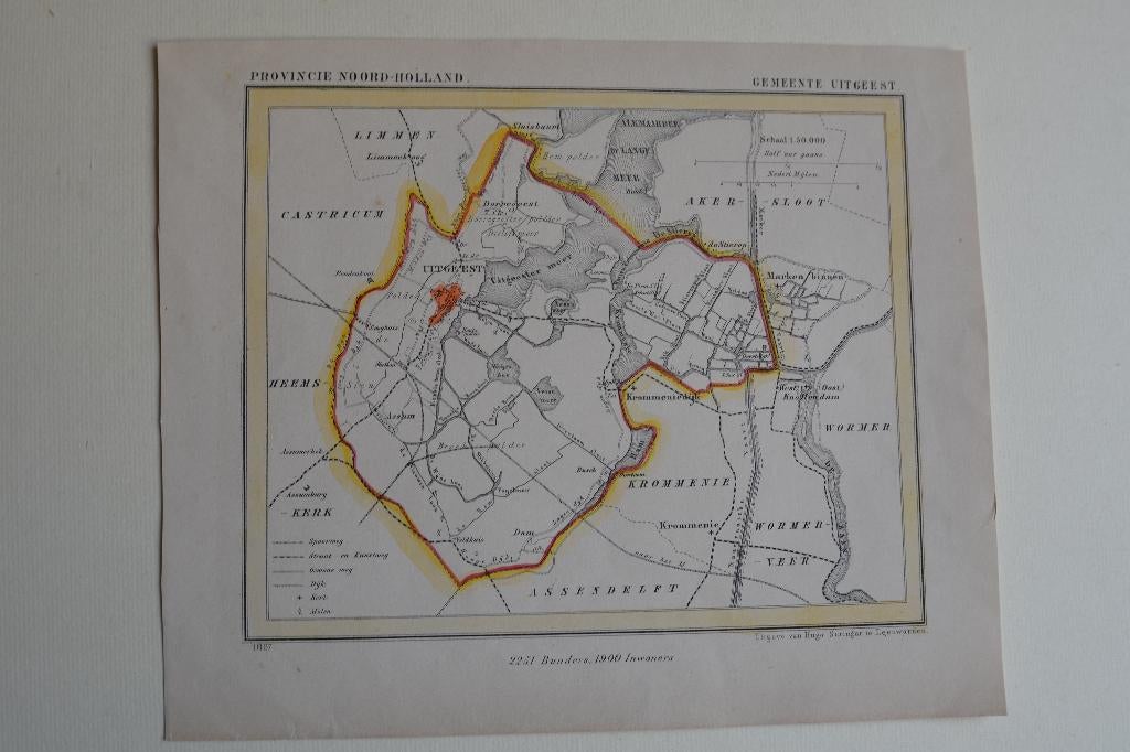 UITGEEST PLATTEGROND GEMEENTE 1867 Kuiper Atlas Litho E51, Gelezen, Landkaart, 1800 tot 2000, Nederland