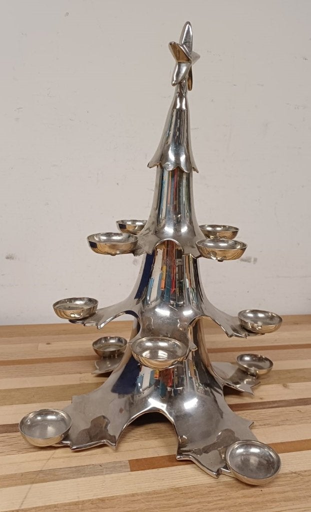 Vintage metalen kerstboom kaarsenhouder, Huis en Inrichting, Woonaccessoires | Kandelaars en Kaarsen, Ophalen of Verzenden, Gebruikt