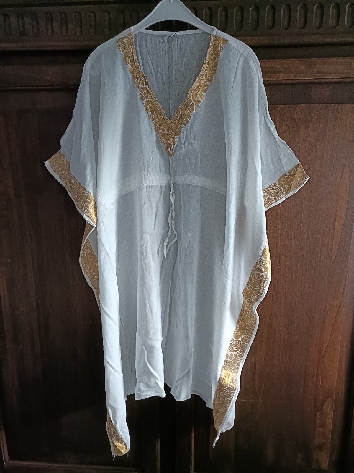 Kaftan wit/goud katoen xl, Kleding | Dames, Grote Maten, Ophalen of Verzenden, Zo goed als nieuw, Wit, Blouse of Tuniek