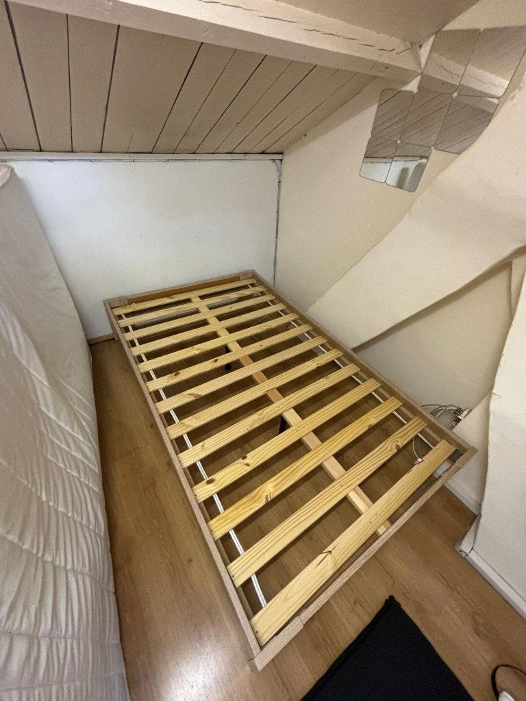 Bedframe (120cm) incl. lattenbodem, Ophalen, Gebruikt, Bruin, Twijfelaar