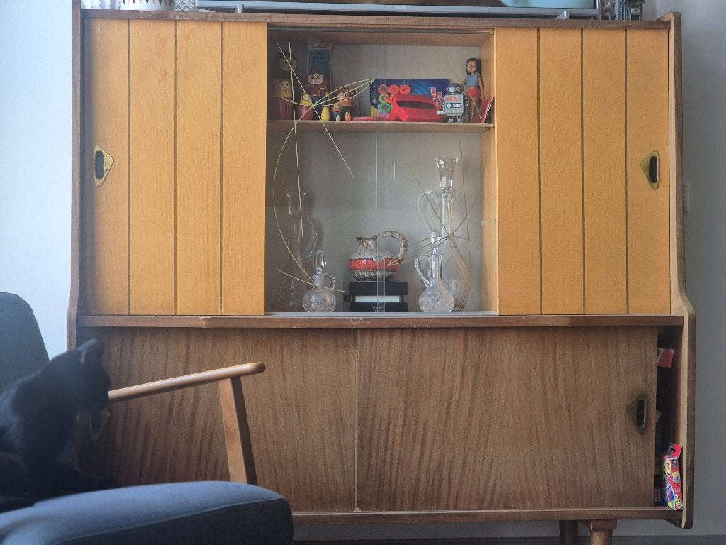 Vitrinekast vintage, Huis en Inrichting, Ophalen, Gebruikt, 100 tot 150 cm, Glas