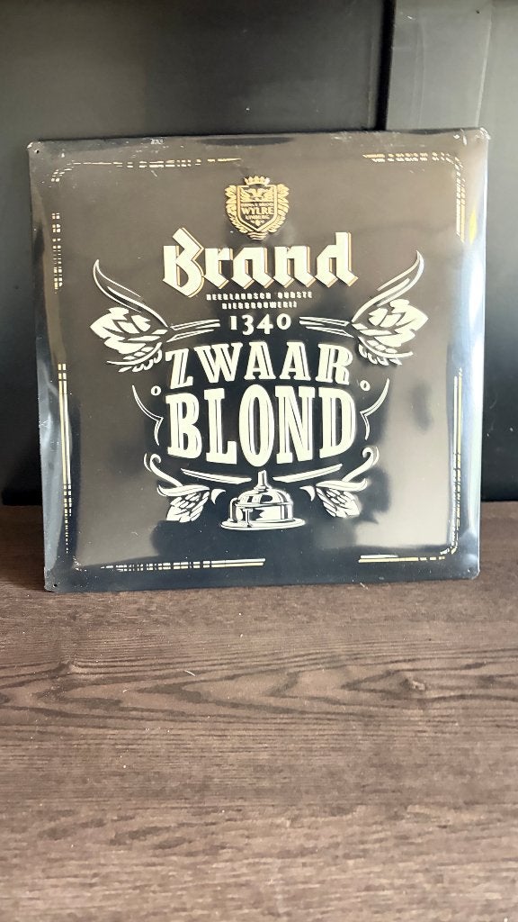 Brand Zwaar Blond blikken reclamebord – reliëf, zwart, Ophalen, Gebruikt, Reclamebord, Plaat of Schild, Brand