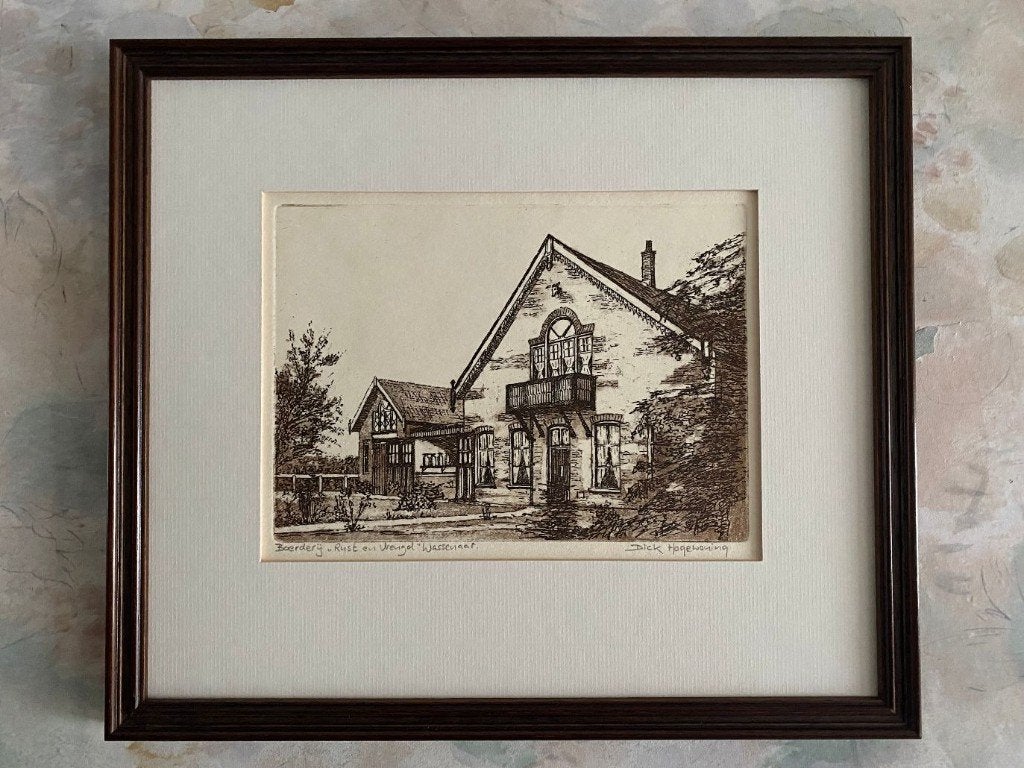 Ets  ,  Rust  en  Vreugd  .  Wassenaar, Antiek en Kunst, Ophalen of Verzenden, Landschap, Ets
