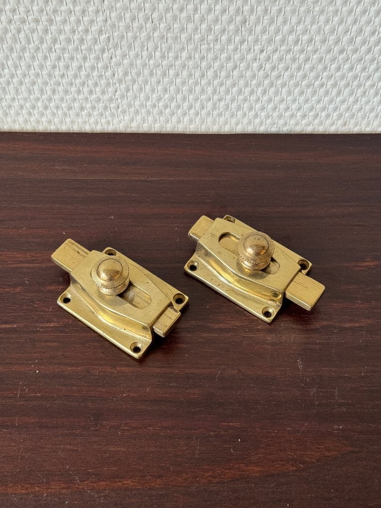 Zware Vintage Koperen Schuifslot, Schuifslotjes, Kastslot, Doe-het-zelf en Verbouw, Hang- en Sluitwerk, Ophalen of Verzenden, Gebruikt