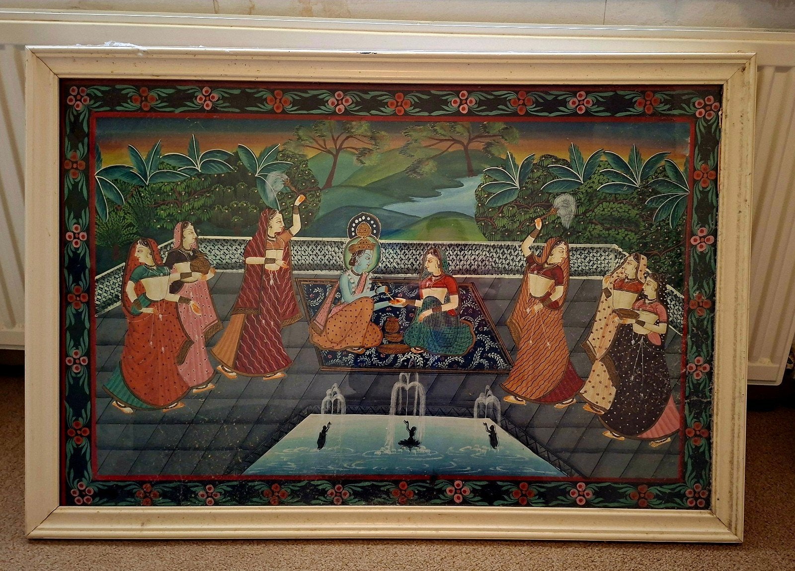 Traditioneel Indiaas Schilderij op Zijde - Hofscène, Ophalen, India, Geschilderd, Meerkleurig