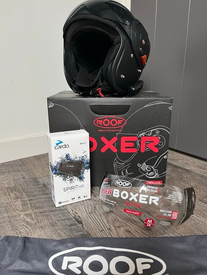 Roof Boxer Alpha helm maat M met Cardo Spirit HD, M, Systeemhelm, Tweedehands, Ophalen