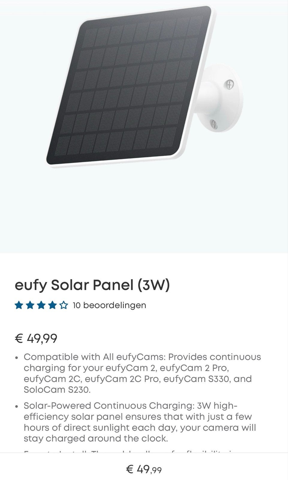 Eufy Zonnepaneel (3W) voor continue camera voeding, Audio, Tv en Foto, Verzenden, Zo goed als nieuw