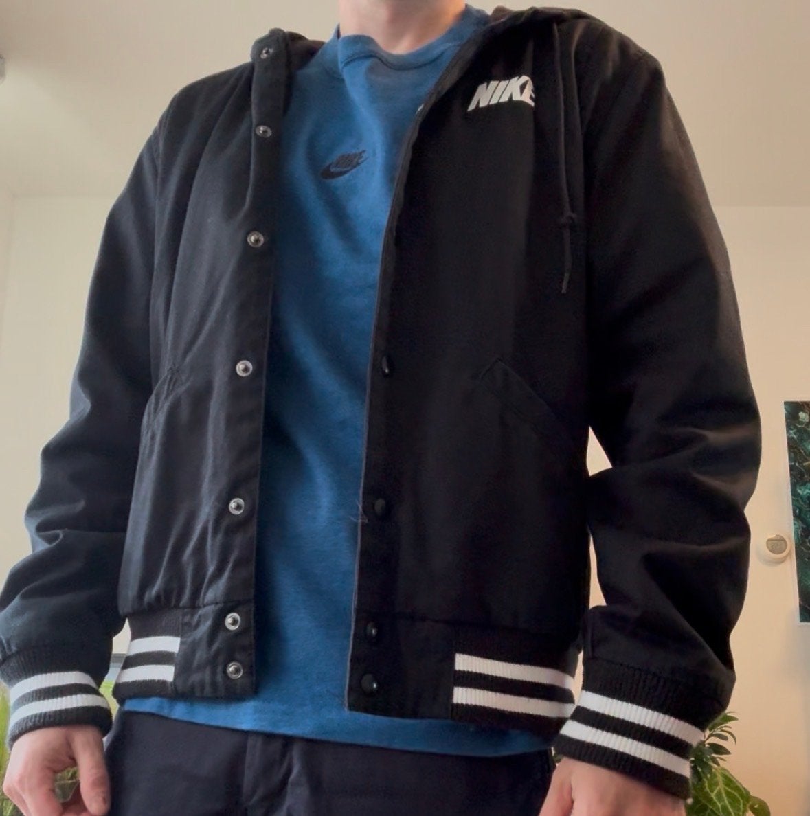 Nike Zwarte Baseball jack met Capuchon - Maat M, Ophalen of Verzenden, Zo goed als nieuw, Maat 48/50 (M), Zwart