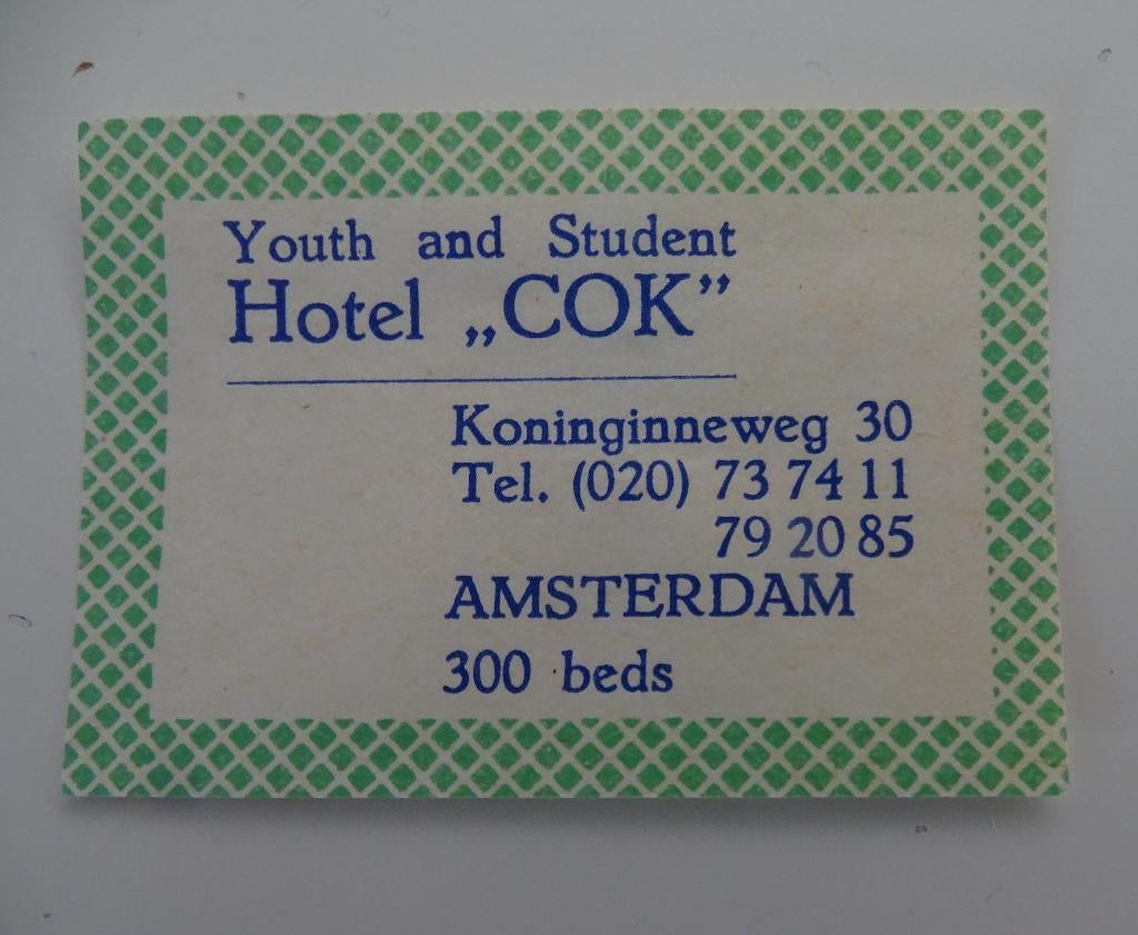 Hotel   COK    Youth und Student   Koninginneweg   AMSTERDAM, Verzenden, Zo goed als nieuw, Luciferdoosjes of -merken