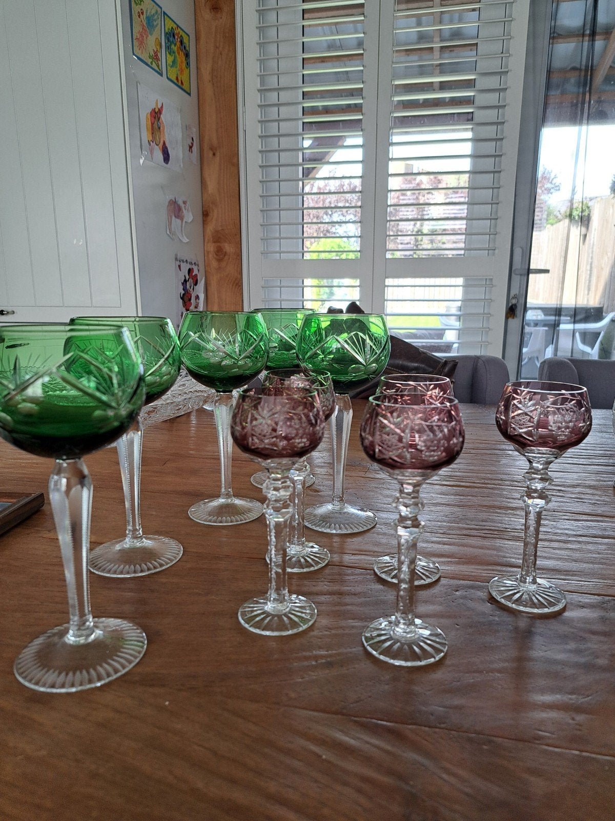 Set van 11 geslepen kristallen wijnglazen, Antiek en Kunst, Ophalen