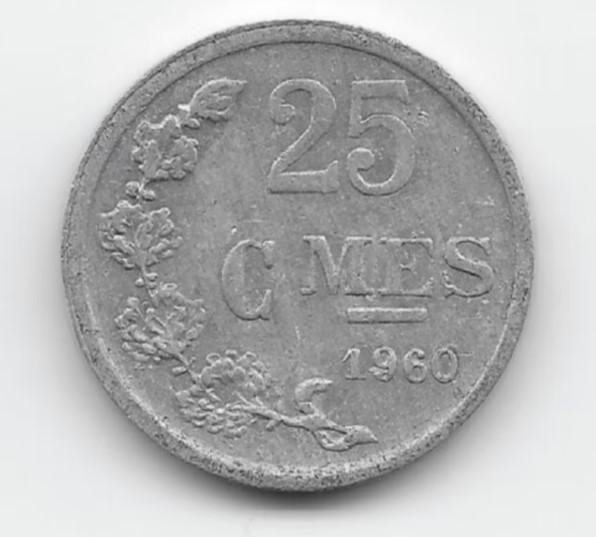 Luxemburg 25 centimes 1960 KM# 45a.1 (1), Postzegels en Munten, Munten | Europa | Niet-Euromunten, Losse munt, Overige landen