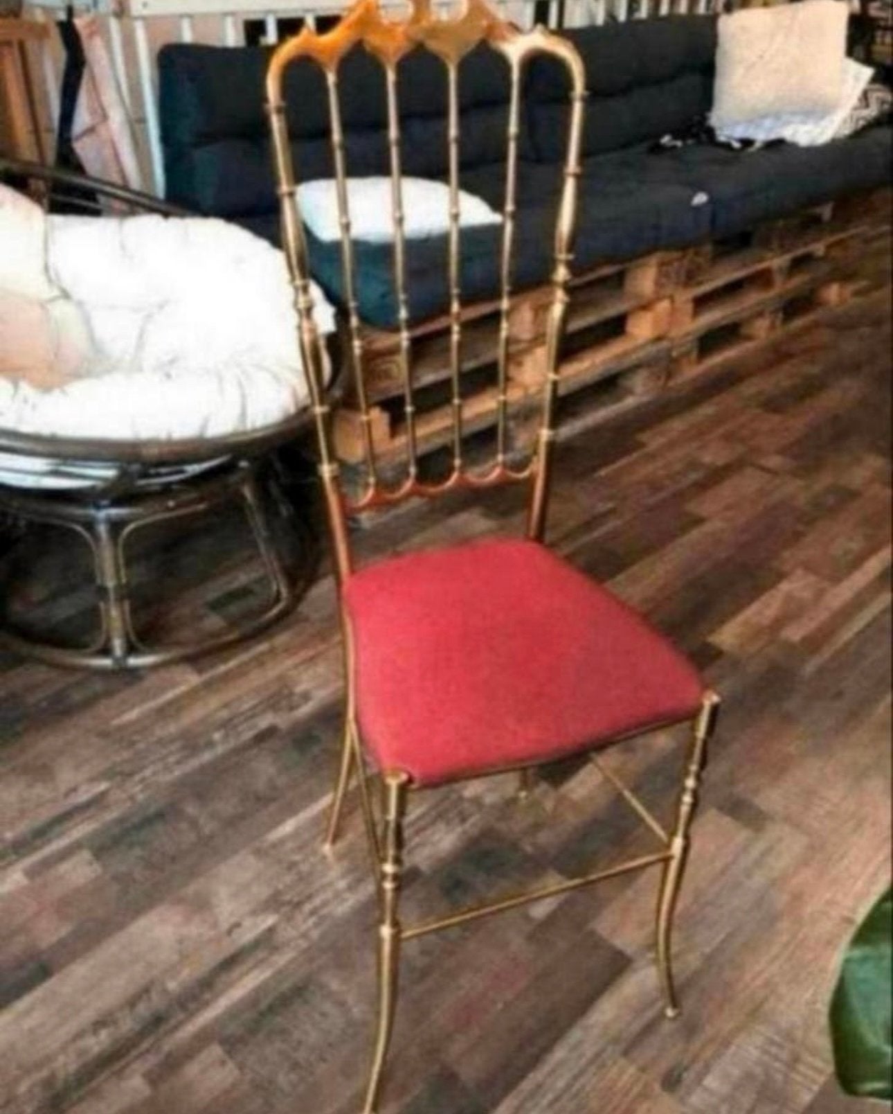 Vintage messing Chiavari stoel – rood fluweel, Ophalen