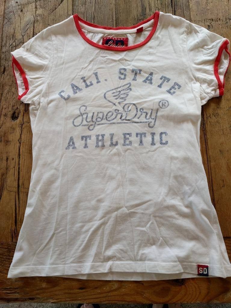 Dames shirt Superdry wit met rood maat S rode bies Cali Stat, Superdry, Wit, Ophalen of Verzenden, Korte mouw