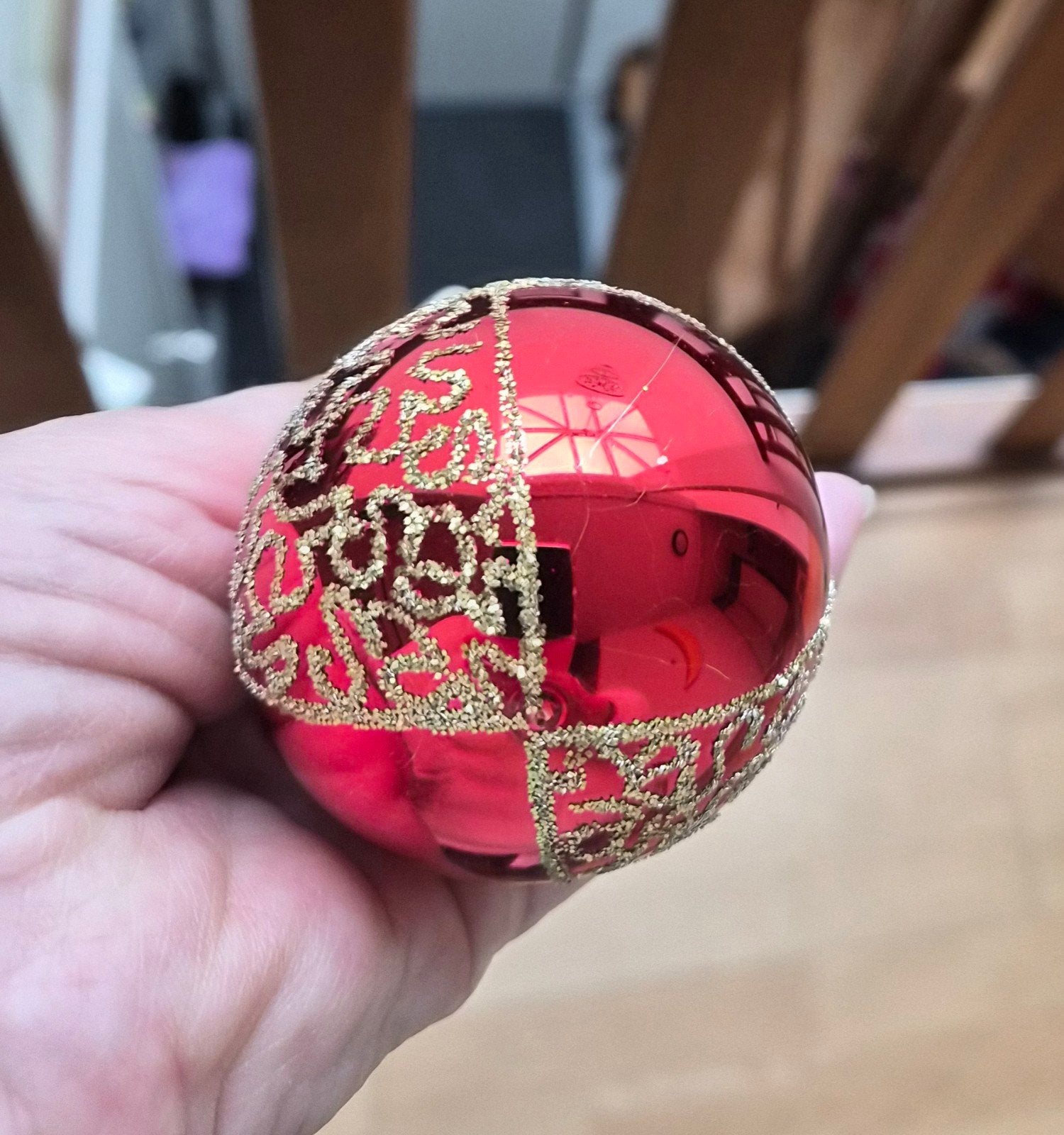 Retro Prachtige rode kerstbal (glas) met goud 1980, Ophalen of Verzenden, Zo goed als nieuw