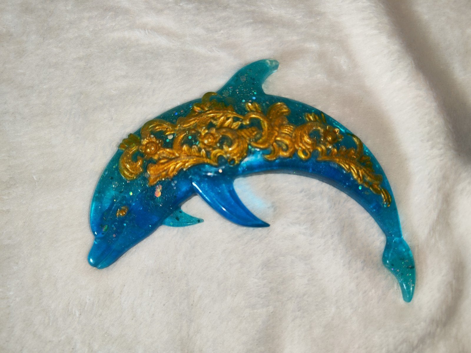 Handgemaakte epoxy dolfijn met gouden details, Ophalen of Verzenden, Nieuw