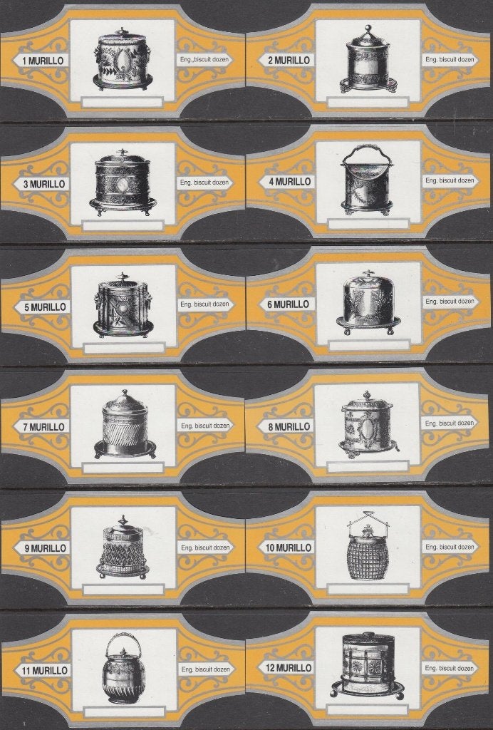 Sigarenbanden Engelse Biscuit Dozen, Mu. 1-12 geel-zilver, Verzenden, Nieuw, Sigarenbandjes