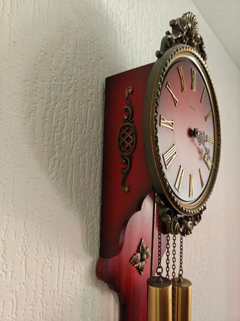 Vintage FHS Germany Wandklok - Rood - Franz Hermle & Söhne, Antiek en Kunst, Antiek | Klokken, Ophalen