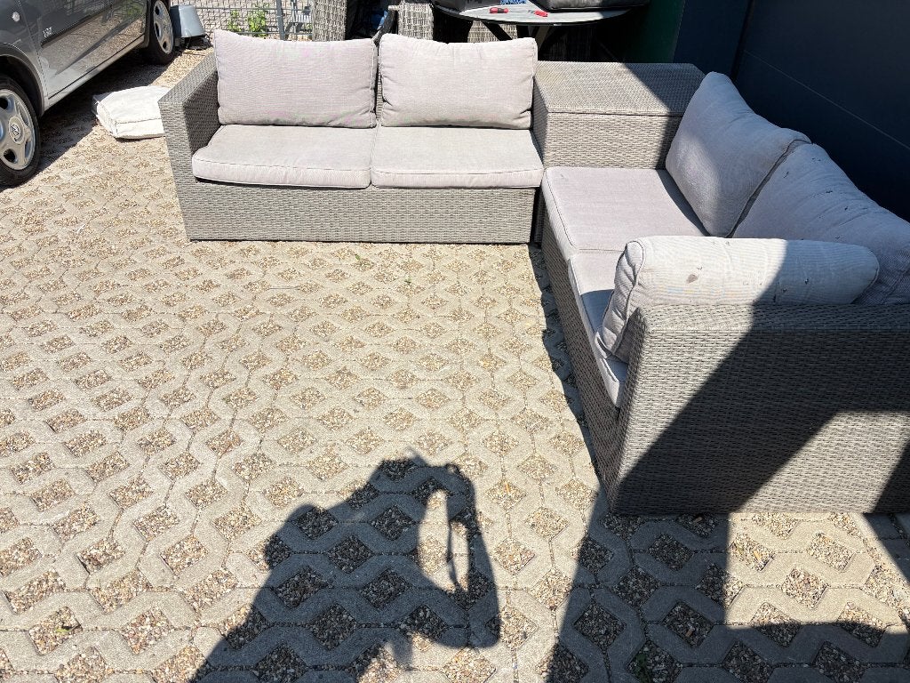 MOOIE TUINBANK INCL KUSSENS EN HOCKER, Tuin en Terras, Gebruikt, Loungeset, Wicker, Bank