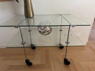 Glazen tafeltje op wielen, Ophalen, Gebruikt, Glas, 75 cm of meer