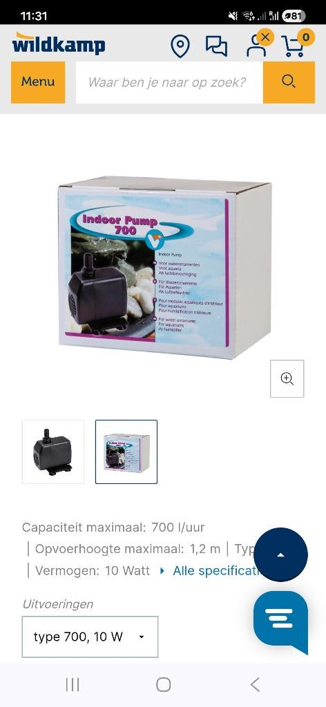 INDOOR PUMP 700, Dieren en Toebehoren, Vissen | Aquaria en Toebehoren, Ophalen of Verzenden, Nieuw, Overige typen