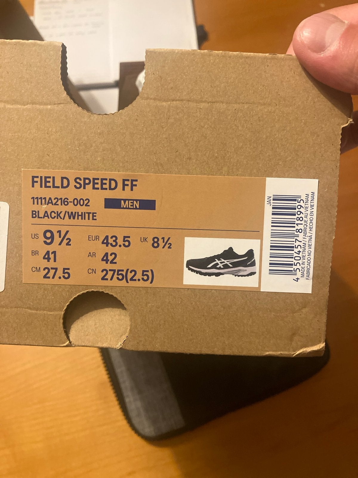 ASICS Field Speed FF hockey shoes Black/White size 43.5, Ophalen, Nieuw, Sportschoenen, Zwart