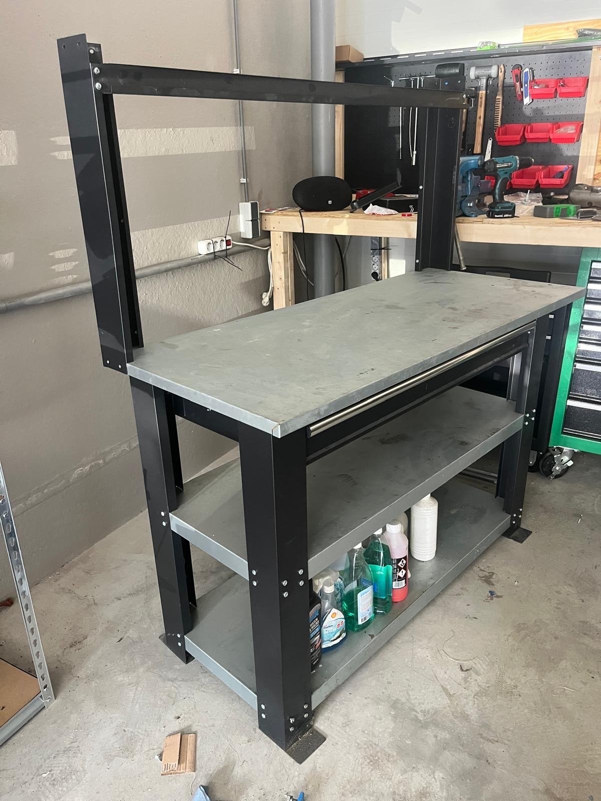 HBM Stevige Werkbank met Opbergplanken en Lade, Doe-het-zelf en Verbouw, Werkbanken, Ophalen, Gebruikt, 120 tot 170 cm
