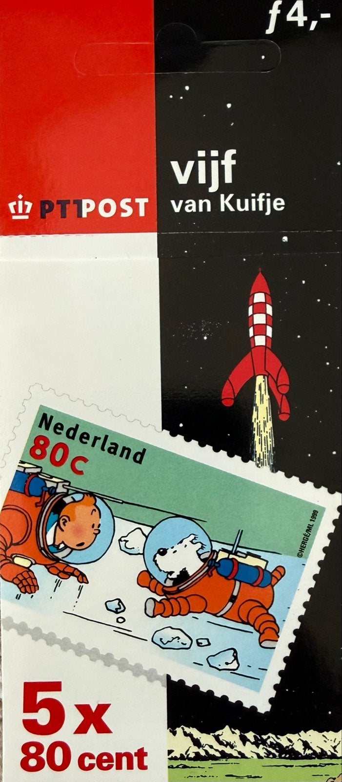Postfris PTT Post velletje "Vijf van Kuifje" (1999), Ophalen of Verzenden, Na 1940, Postfris