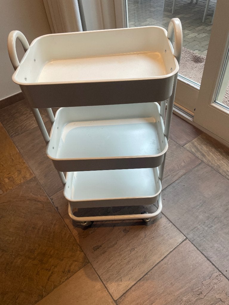 Witte trolley 3 laags met wieltjes, Wieltjes, Ophalen of Verzenden, Zo goed als nieuw, 70 cm of meer