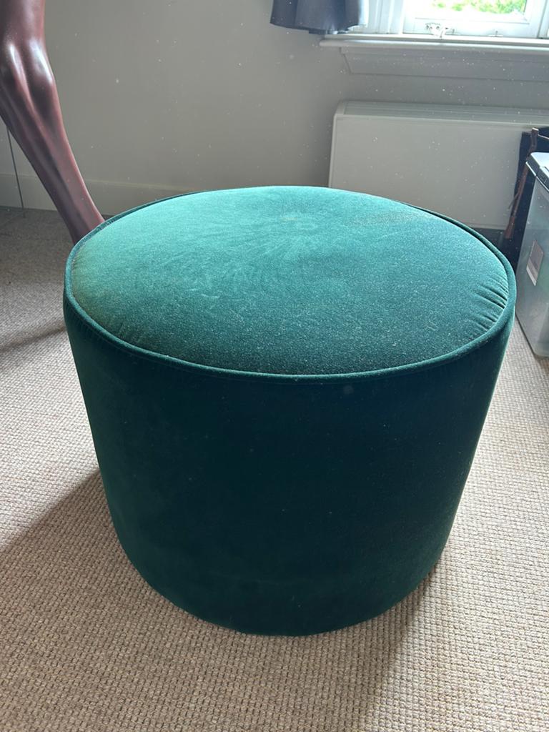 Ikea Grundsjö poef groen fluweel, Ophalen, Gebruikt, Rond, Minder dan 50 cm