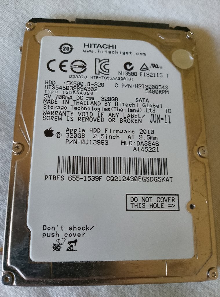 Hitachi 320GB 2.5, Intern, Gebruikt, Ophalen of Verzenden, Laptop