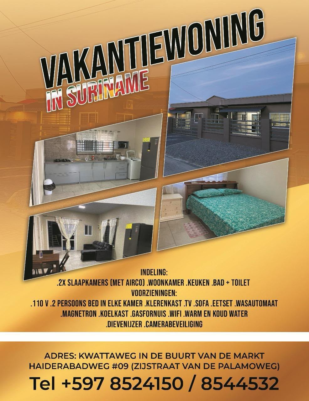 Vakantiewoning Suriname, Vakantie, Vakantiehuizen | Overige landen, Airconditioning, 2 slaapkamers, Stad, Chalet, Bungalow of Caravan