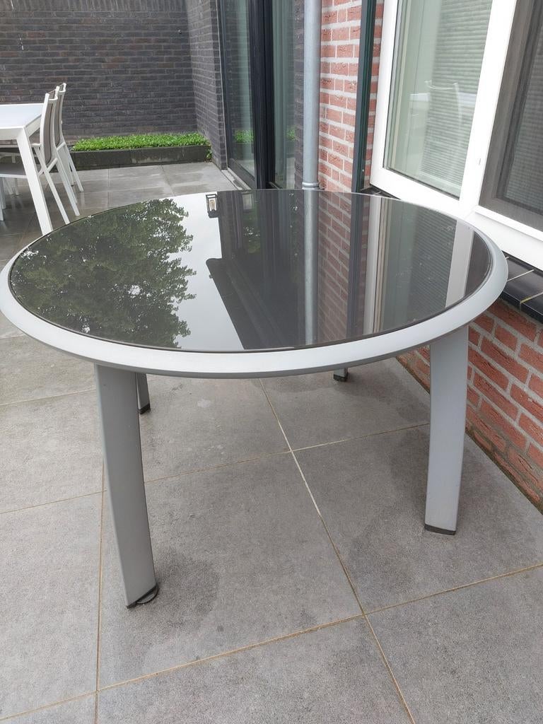 Ronde tuintafel 120 cm met glazen blad, Ophalen, Gebruikt, Rond, Overige materialen