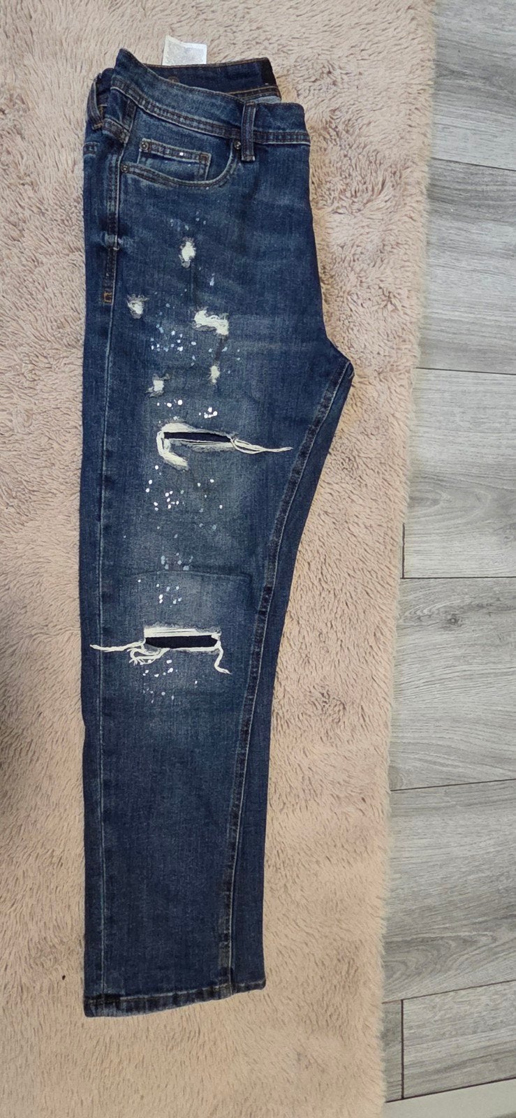SMOG DENIM Jeans - Blauw met scheuren en verfspatten, Blauw, W32 (confectie 46) of kleiner, Ophalen of Verzenden, SMOG DENIM