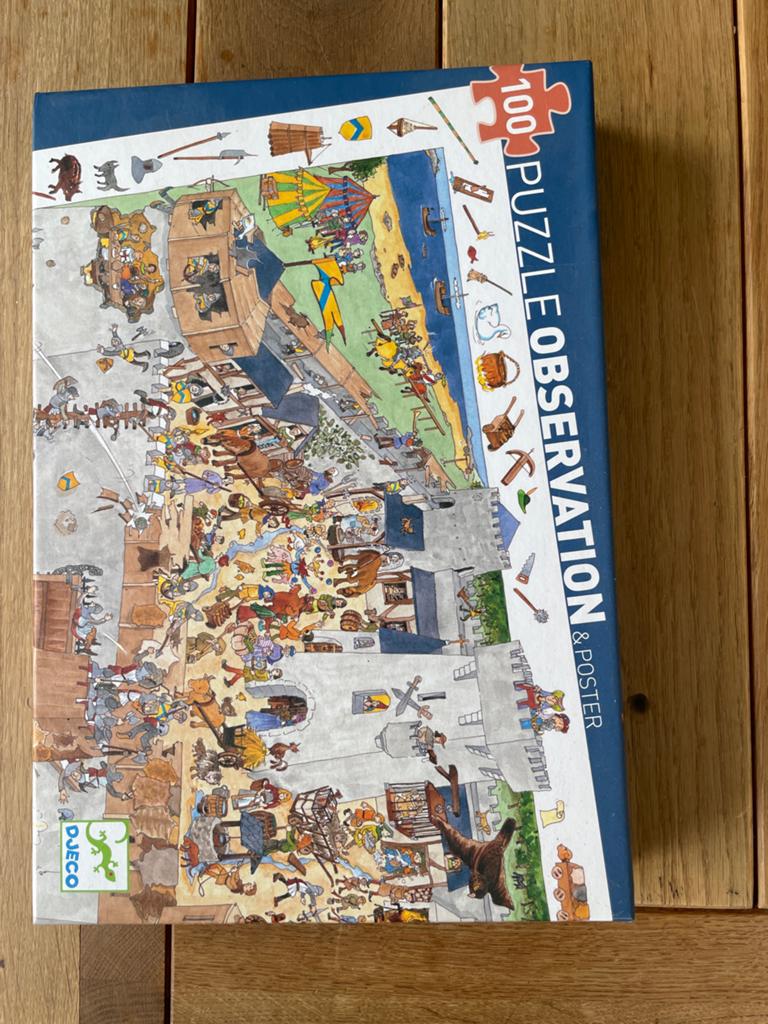 Djeco Observatiepuzzel Kasteel 100 stukjes, Ophalen of Verzenden, Meer dan 50 stukjes, Zo goed als nieuw, 6 jaar of ouder