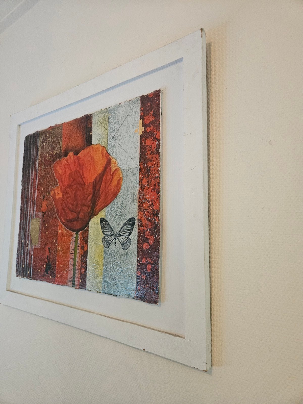 Zeefdruk op handgeschept papier, ingelijst met passe-partout, Antiek en Kunst, Ingelijst, Ophalen, Abstract, Zeefdruk