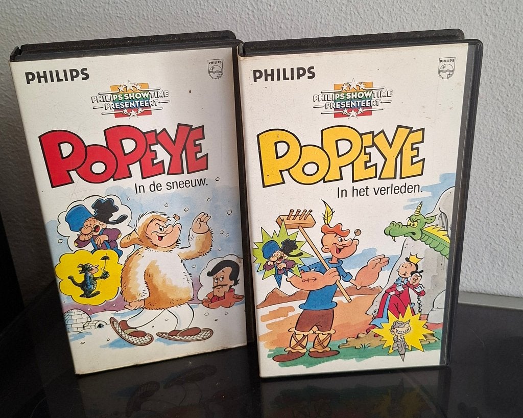 Nostalgie. 2 vhs video banden van Popeye, Cd's en Dvd's, VHS | Kinderen en Jeugd, Gebruikt, Tekenfilm, Alle leeftijden, Ophalen of Verzenden