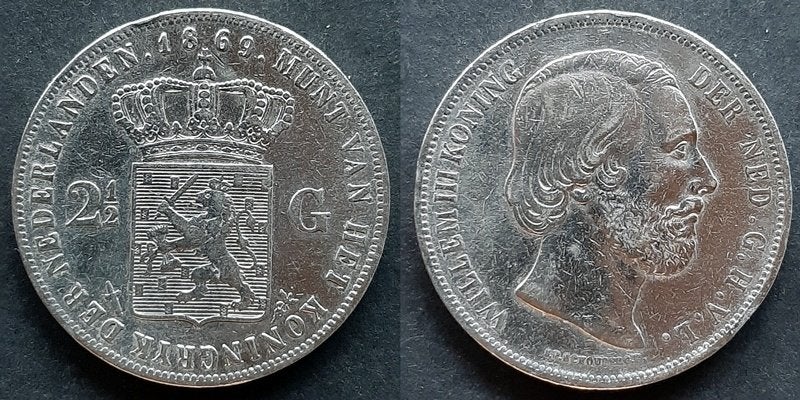 Rijksdaalder 1869, Postzegels en Munten, Munten | Nederland, Verzenden, Koning Willem III, 2½ gulden, Zilver