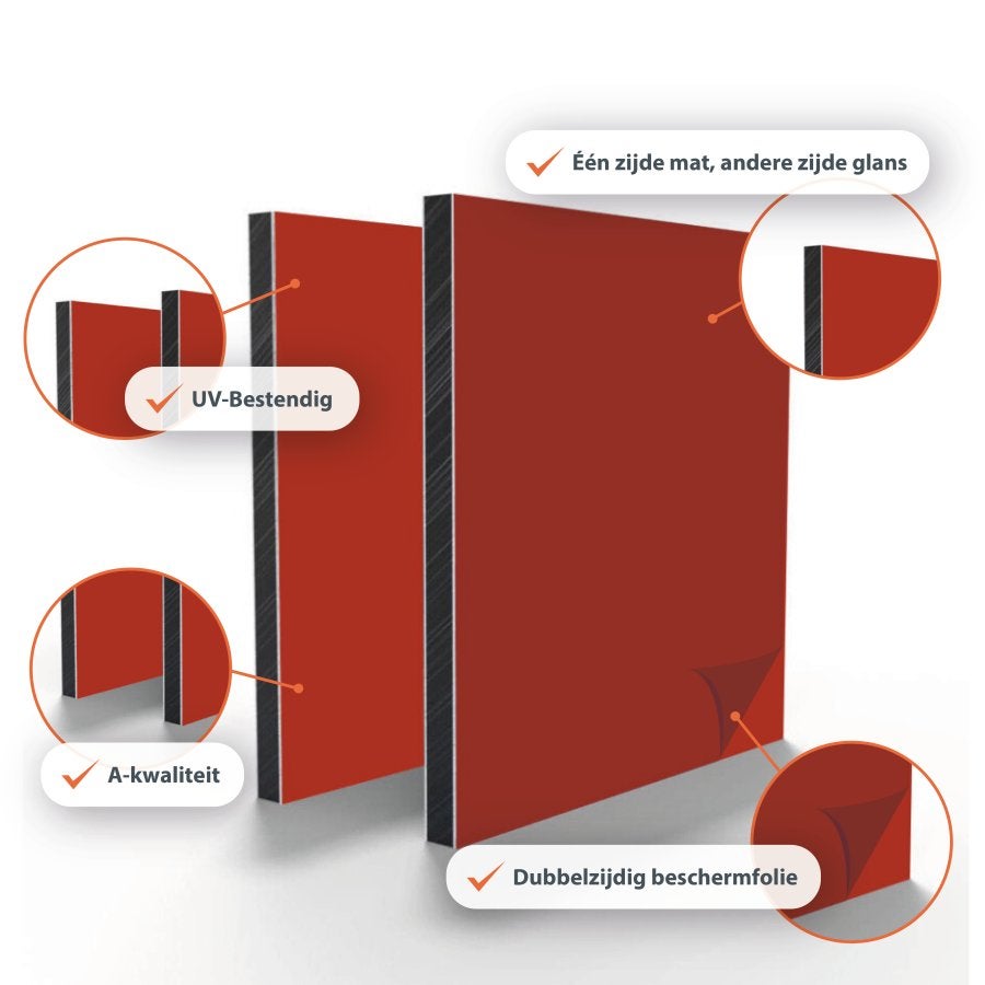 ALU PE Plaat (Dibond) Rood RAL 3020 - 3050x1500x3mm, Ophalen, Nieuw, HPL, 20 tot 50 mm