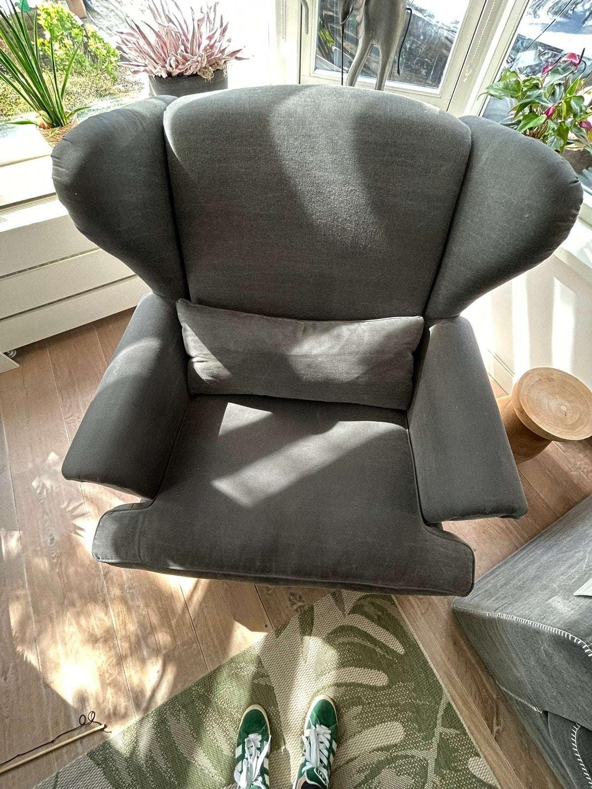 Grijze 1.5 zits oorfauteuil, Gebruikt, 75 tot 100 cm, Ophalen of Verzenden, 100 tot 125 cm