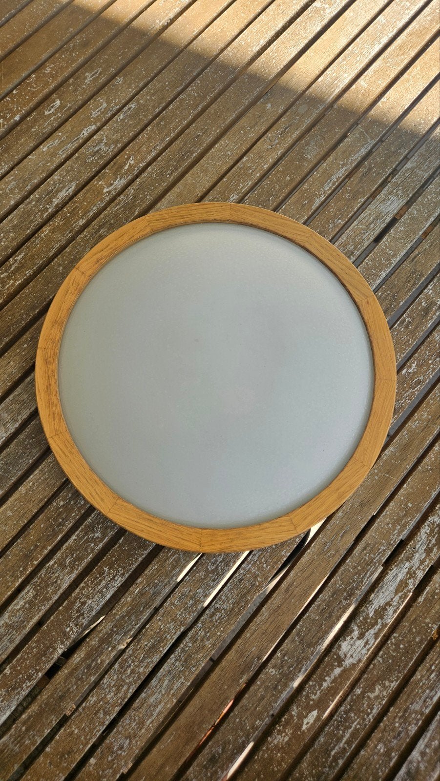 Sfeervolle Plafondlamp met Houten Rand en Matglas - Ø 30cm, Huis en Inrichting, Ophalen, Zo goed als nieuw