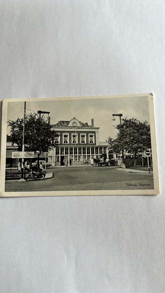 Ansichtkaart Tilburg Station - Gelopen, Verzamelen, Ophalen of Verzenden, 1940 tot 1960, Gelopen, Noord-Brabant