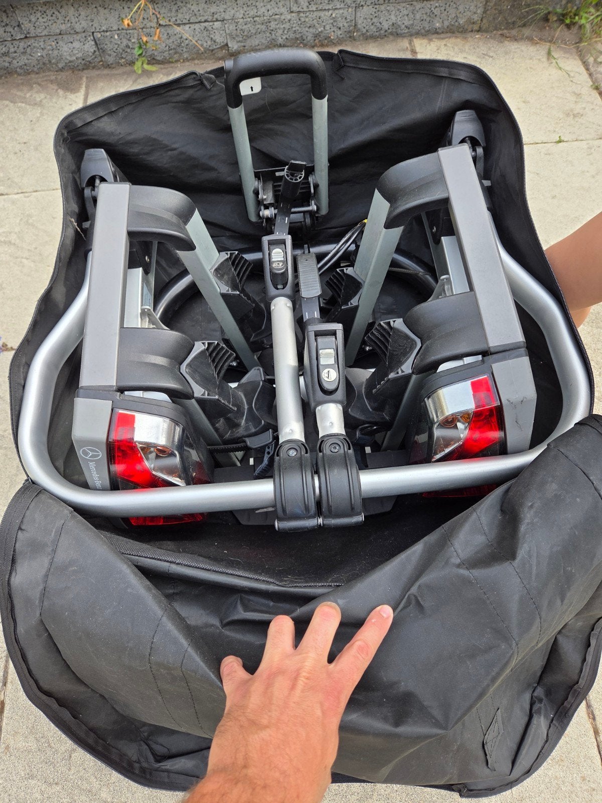 Opvouwbare fietsendrager voor 2 fietsen (trekhaak), Ophalen, Gebruikt, 2 fietsen, Trekhaakdrager